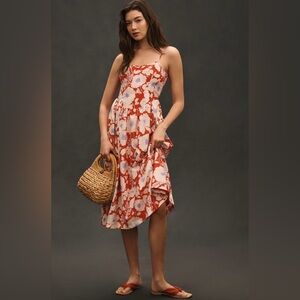 Sleeveless Square-Neck Drop Waist Midi Dress Maeve Anthropologie 
In:Red Pattern
